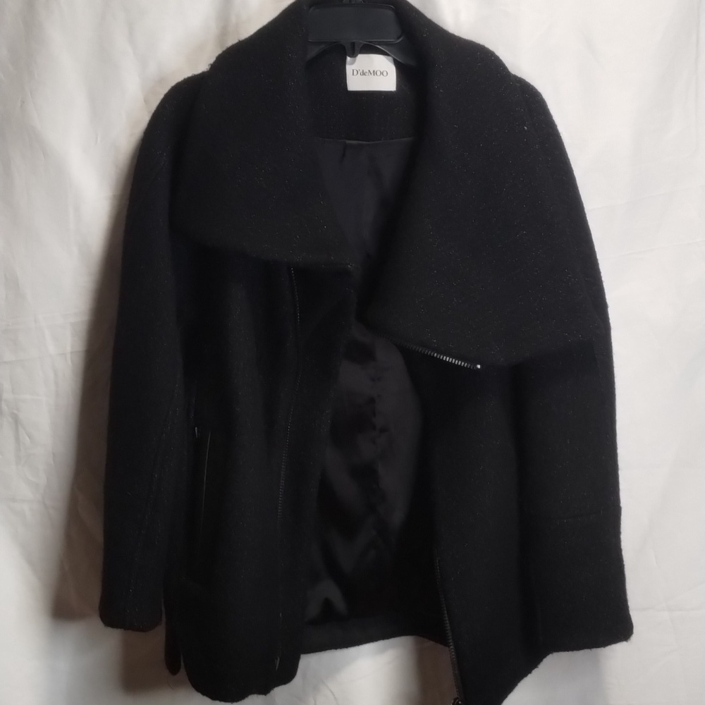 D'deMOO wool zipper jacket black tweed material Sz Like L